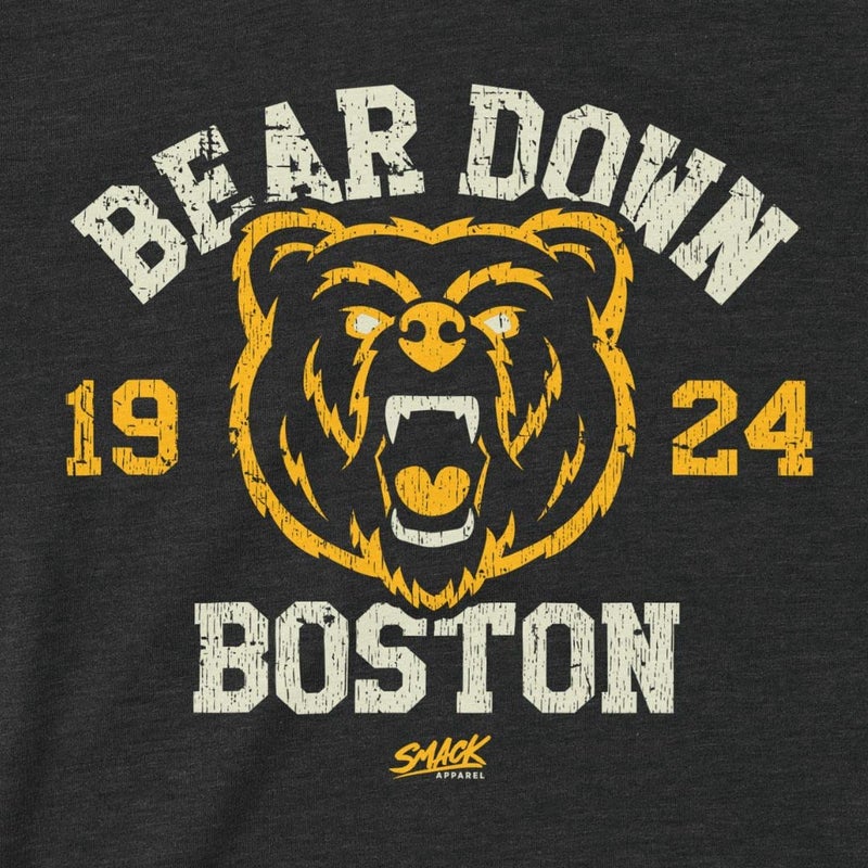 Smack Apparel Boston Hockey Fans. Bear Down Boston. Heather Black T-Shirt (Sm-5X) (Long Sleeve, X-Large) - Image 2